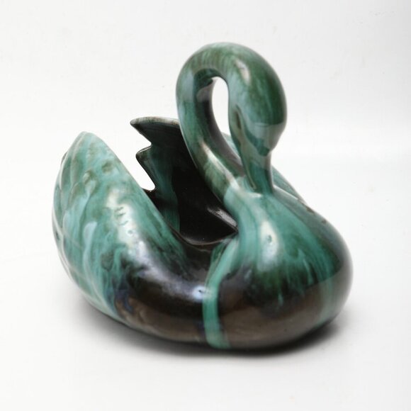 Vintage Blue Mountain Pottery Style Swan Bowl Drip Glaze Art Teal Black Goose - Picture 6 of 7